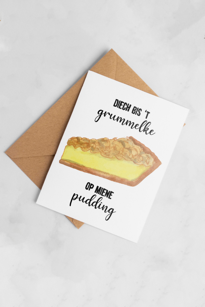 Wenskaart – ‘Grummelke pudding’ (Mestreechs)